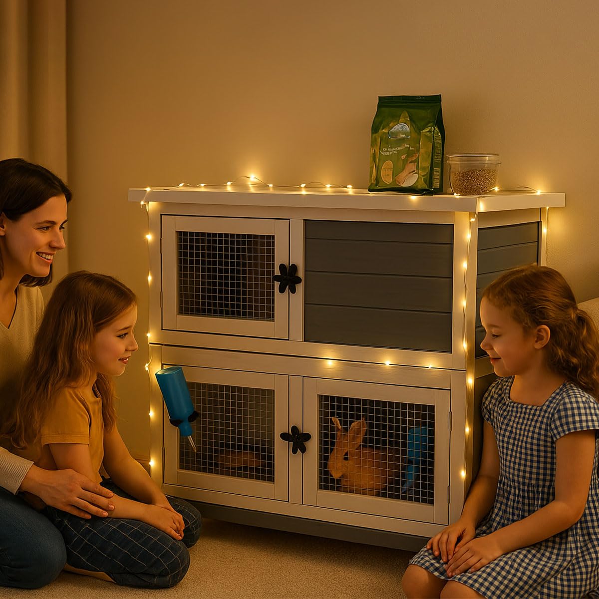 2 Story Solid Wood Rabbit Hutch with Removable Tray V660747