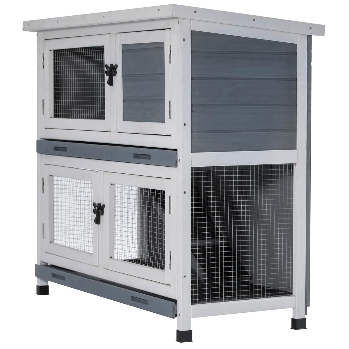 2 Story Solid Wood Rabbit Hutch with Removable Tray V660747