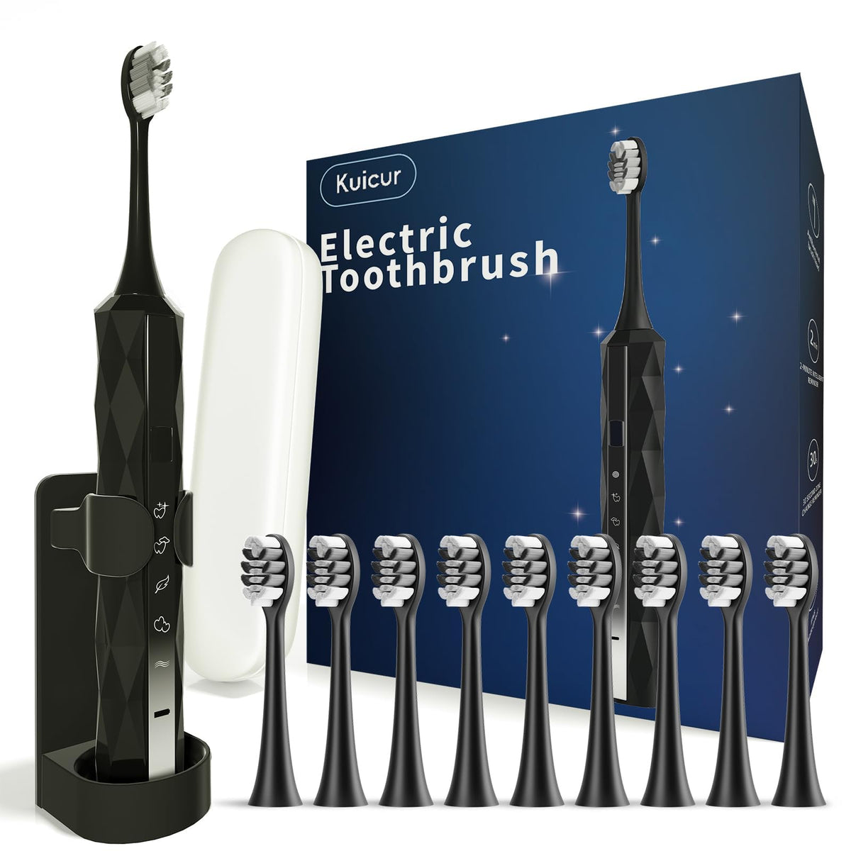 Sonic Electric Toothbrush with 10 Brush Heads & Travel Case, Black T17937