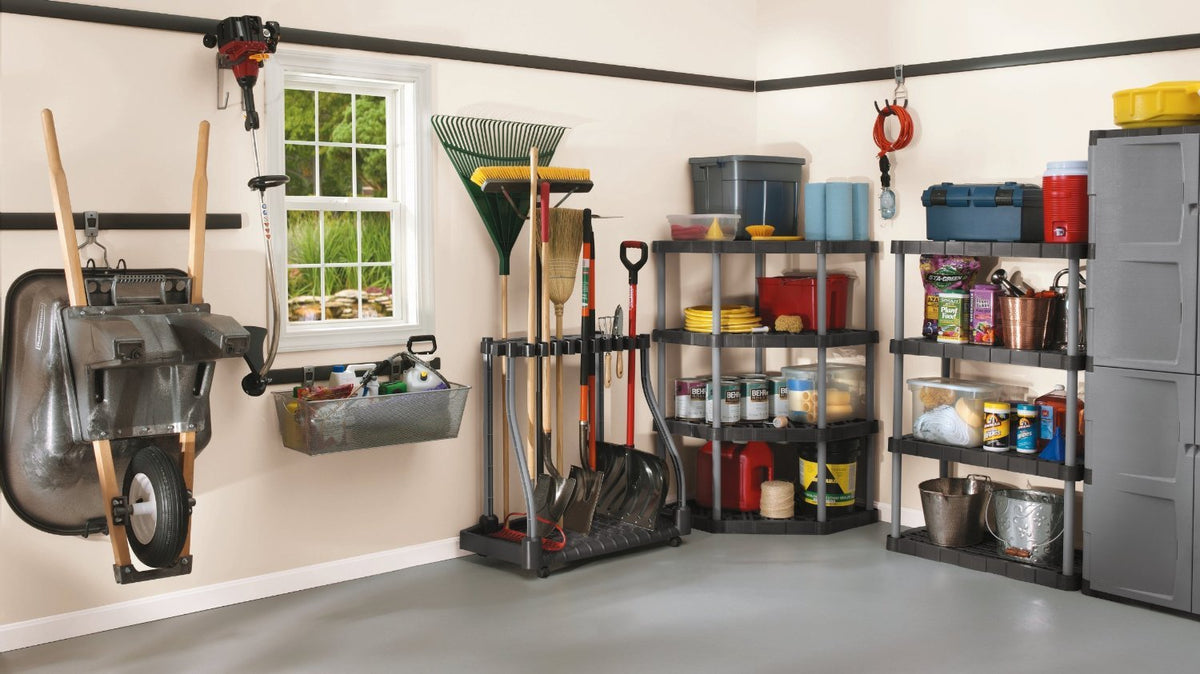 Black Wheeled Garage Tool Tower Rack L2298