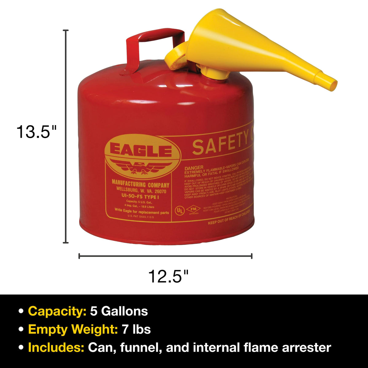 5 Gallon Type I Red Gas Can F41066
