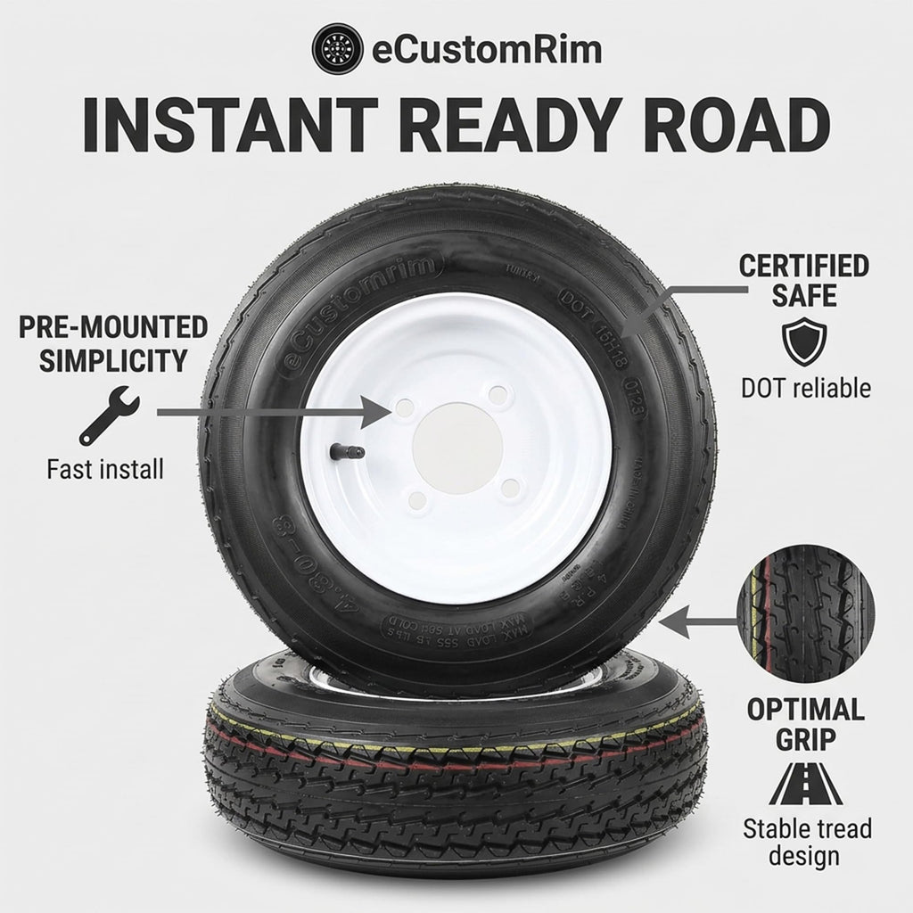 2-Pack Trailer Tire Rim Assembly 4.80-8 4 Lug White V82141