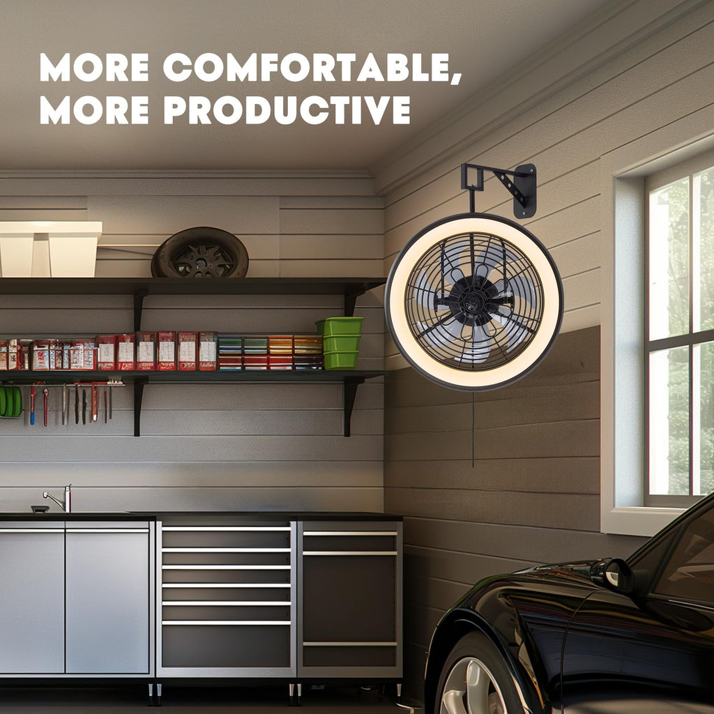 Wall Mounted Fan with Lights, 20” 6 Speeds Reversible Dimmable L7030