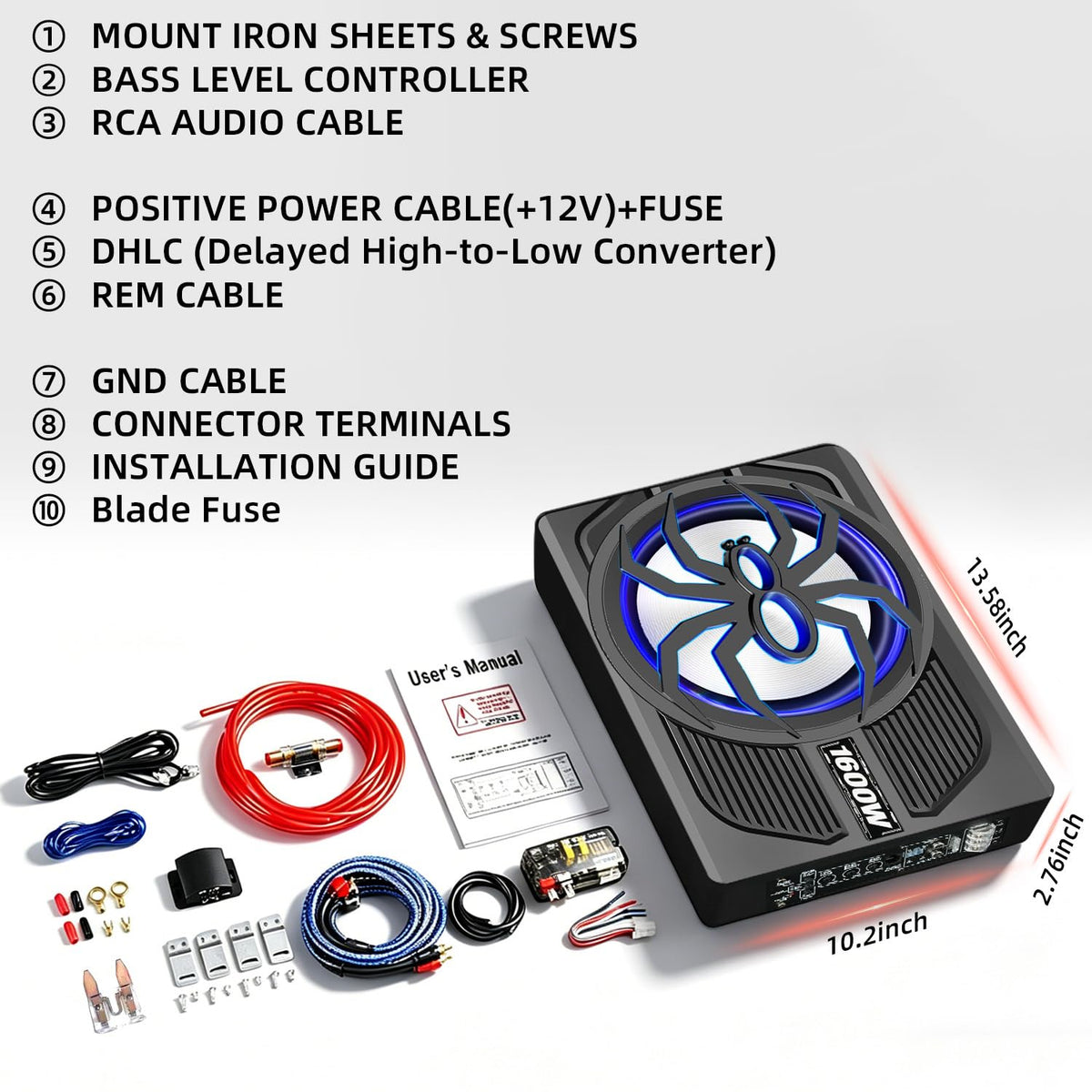10" 1600W Under Seat Powered Subwoofer with Built-in Amp P1028