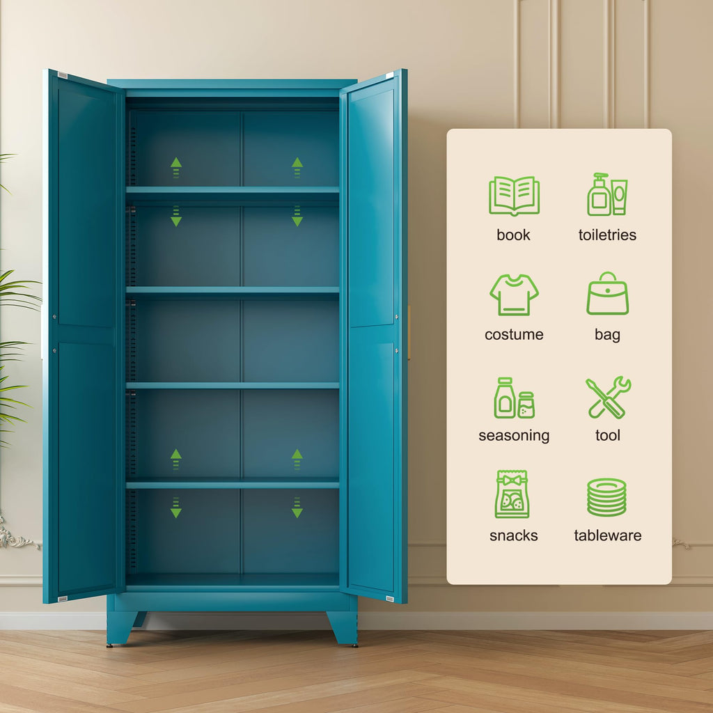71'' Peacock Blue Metal Storage Cabinet with 4 Adjustable Shelves U495