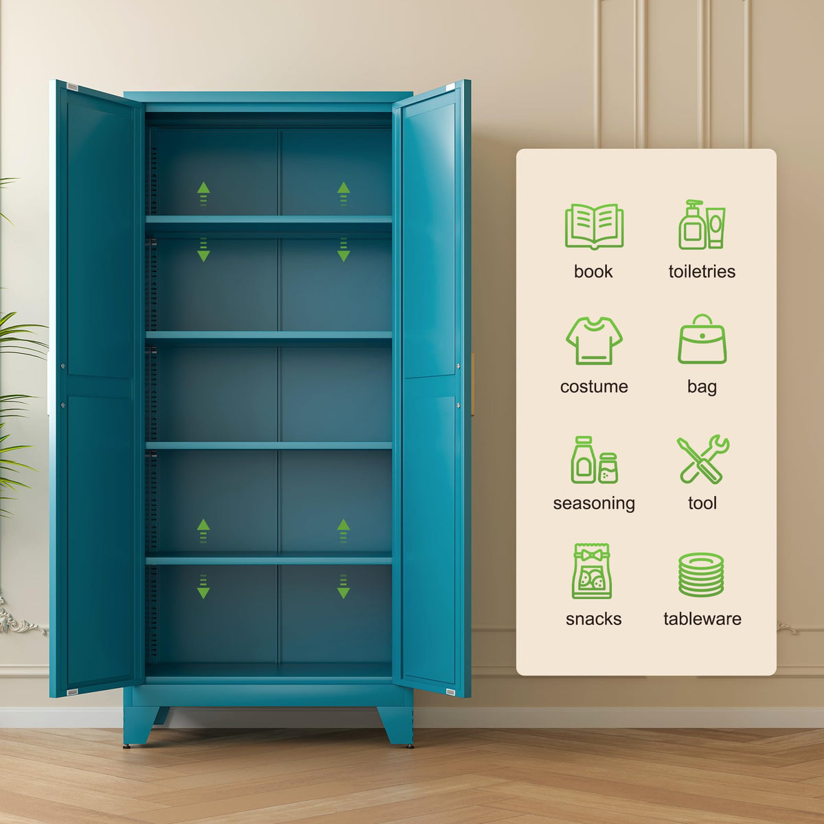 71'' Peacock Blue Metal Storage Cabinet with 4 Adjustable Shelves U495
