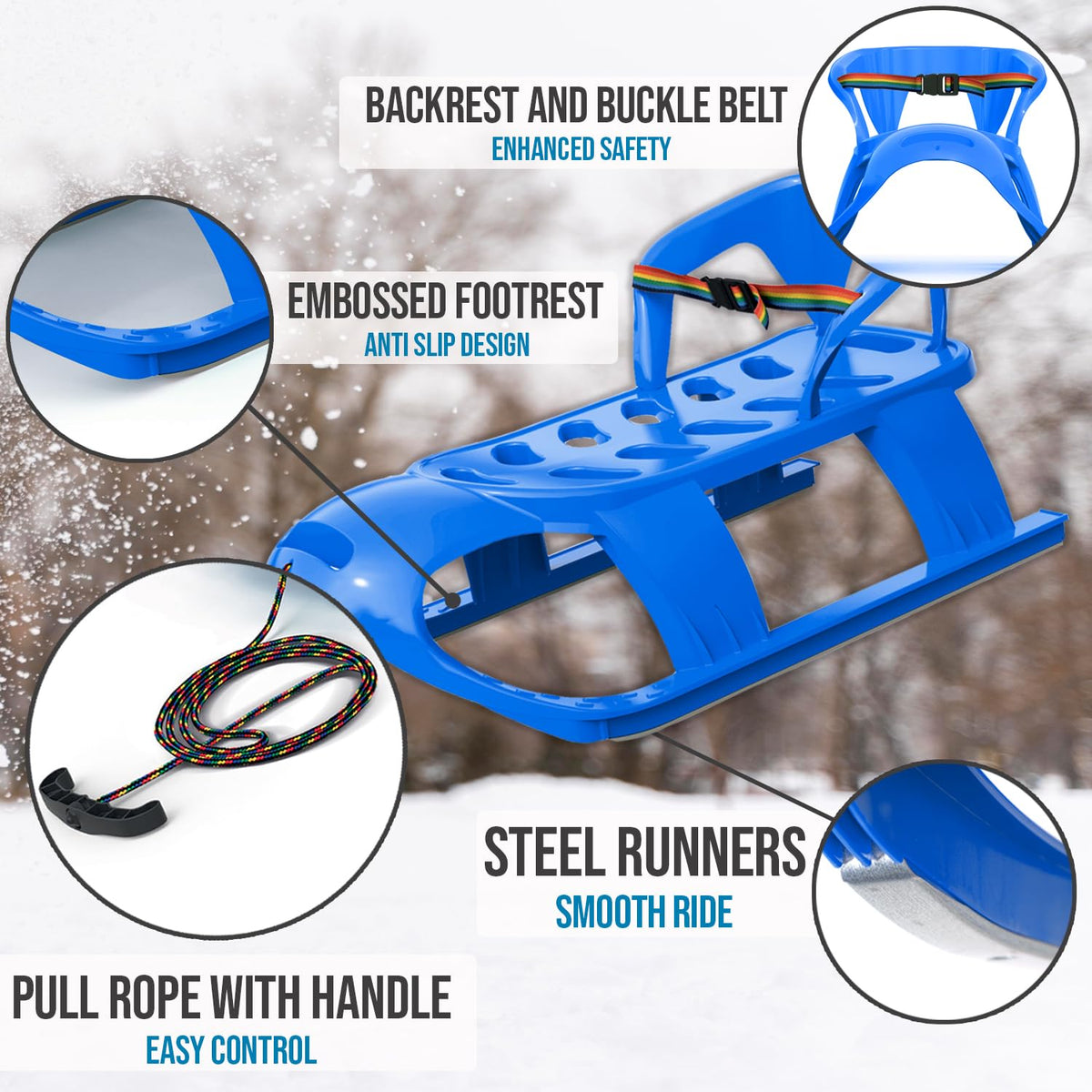 Snow Sled with Pull Rope, Backrest and Safety Belt K62437
