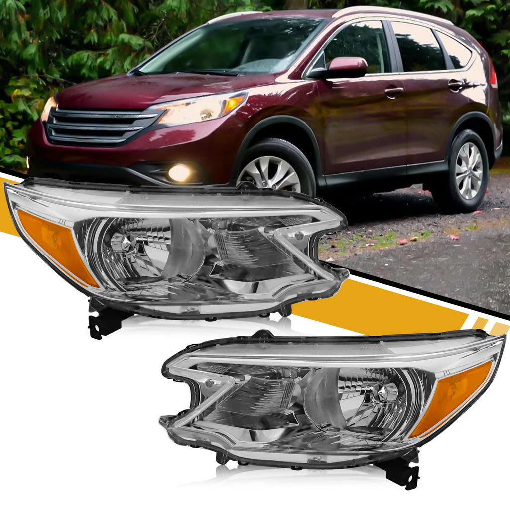 Halogen Headlight Assembly Pair Set Chrome Housing Amber Reflector F6863