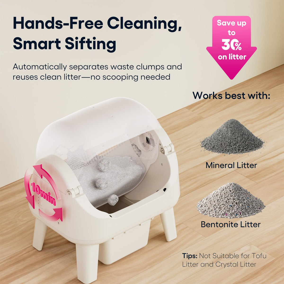 Self Cleaning Open Top Automatic Cat Litter Box Pink K3128