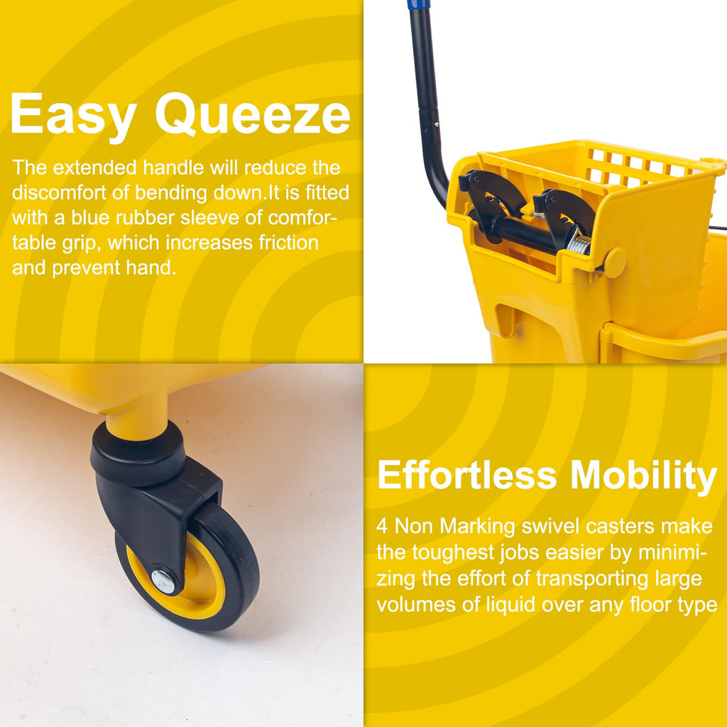 35 Qt Side Press Mop Bucket on Wheels Set, Yellow M4153