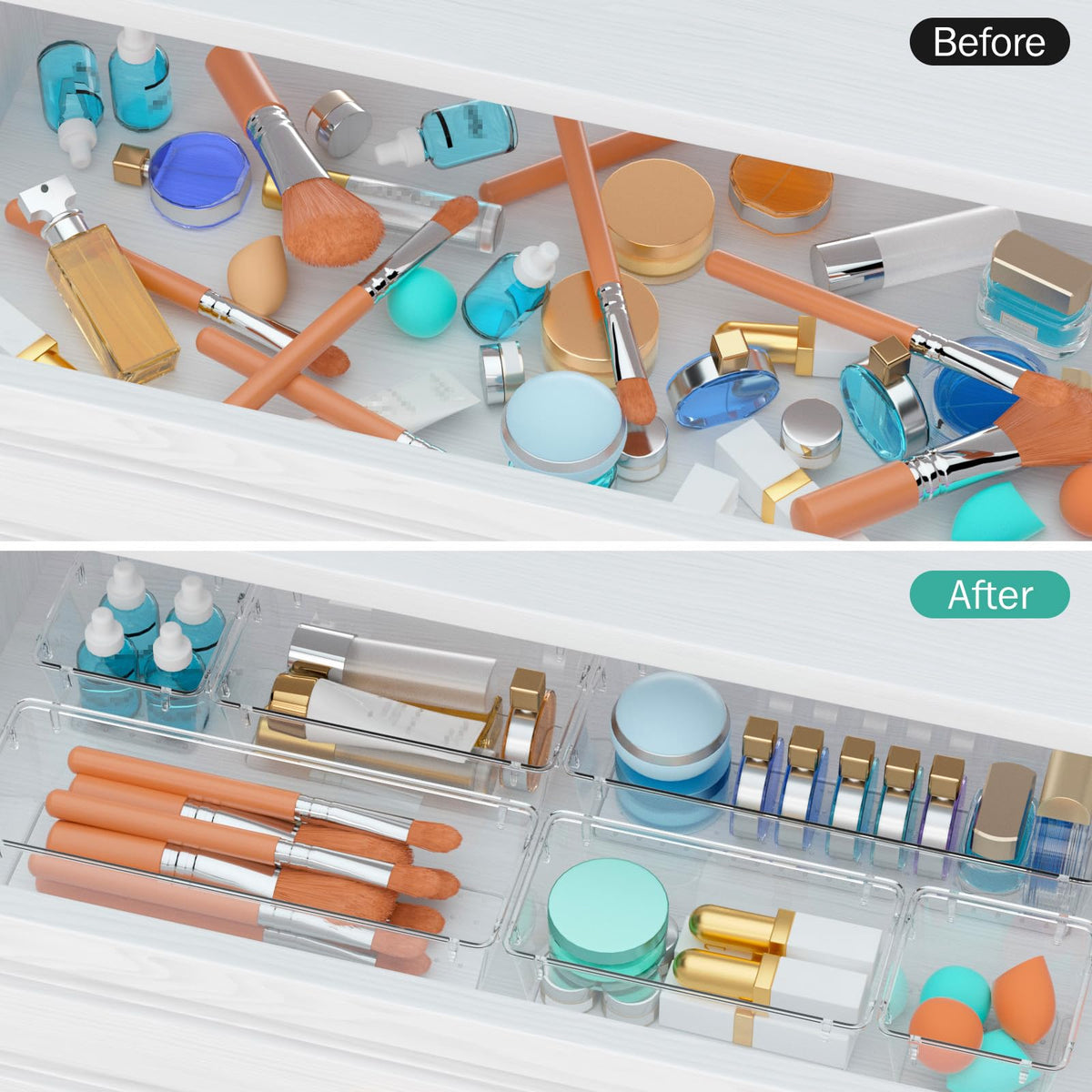 12 Pack Clear Drawer Organizer Set F481594
