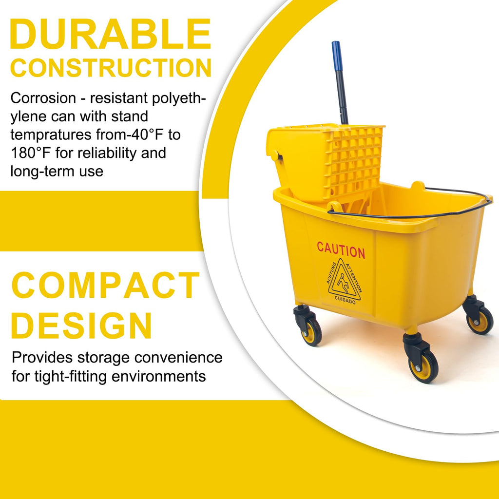 35 Qt Side Press Mop Bucket on Wheels Set, Yellow M4153