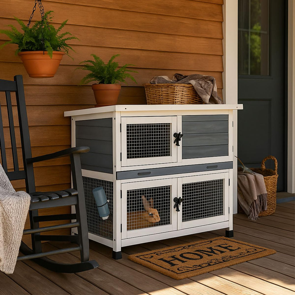 2 Story Solid Wood Rabbit Hutch with Removable Tray V660747