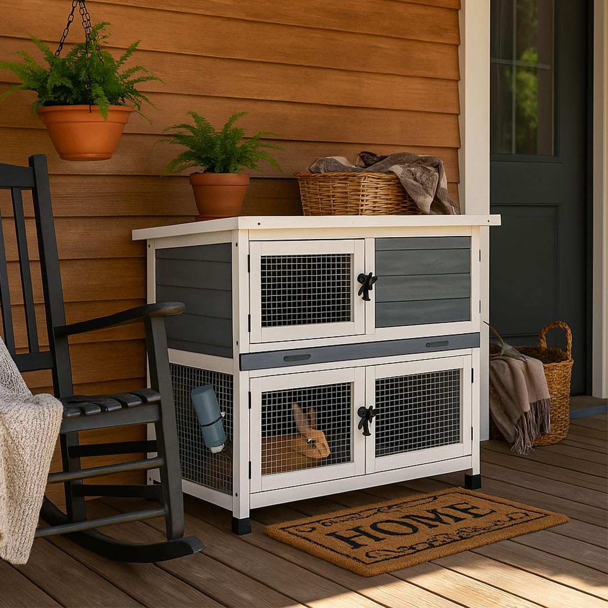2 Story Solid Wood Rabbit Hutch with Removable Tray V660747
