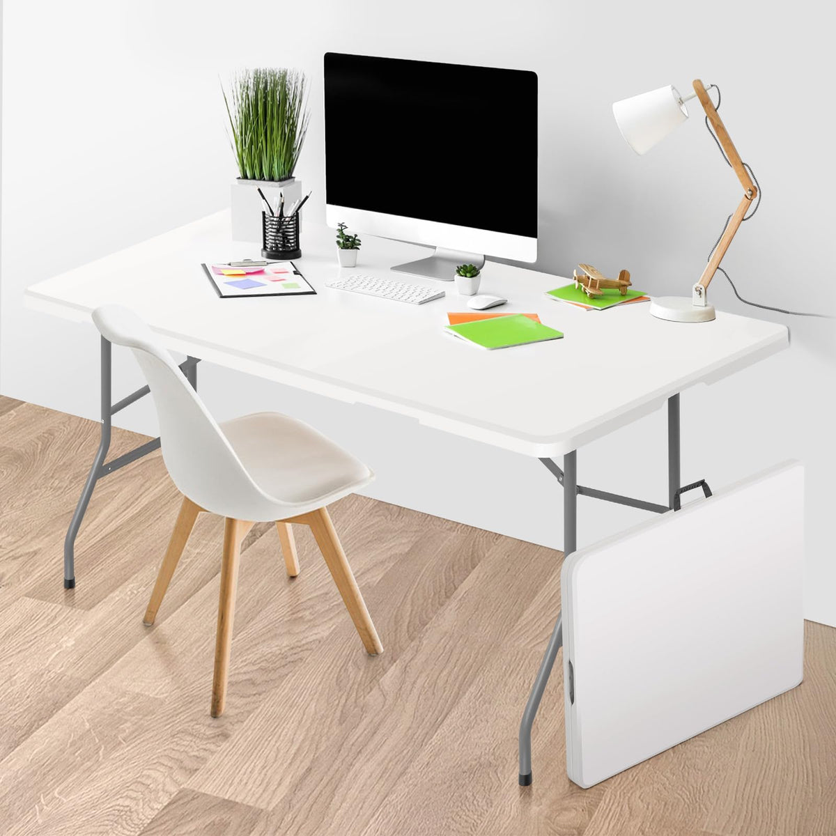 Foldable Table with Steel Legs White B4163
