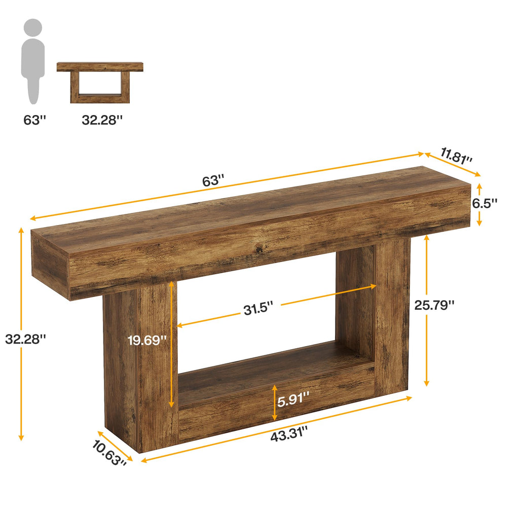 63" Farmhouse 2-Tier Console Table with U-Shaped Base Q9485
