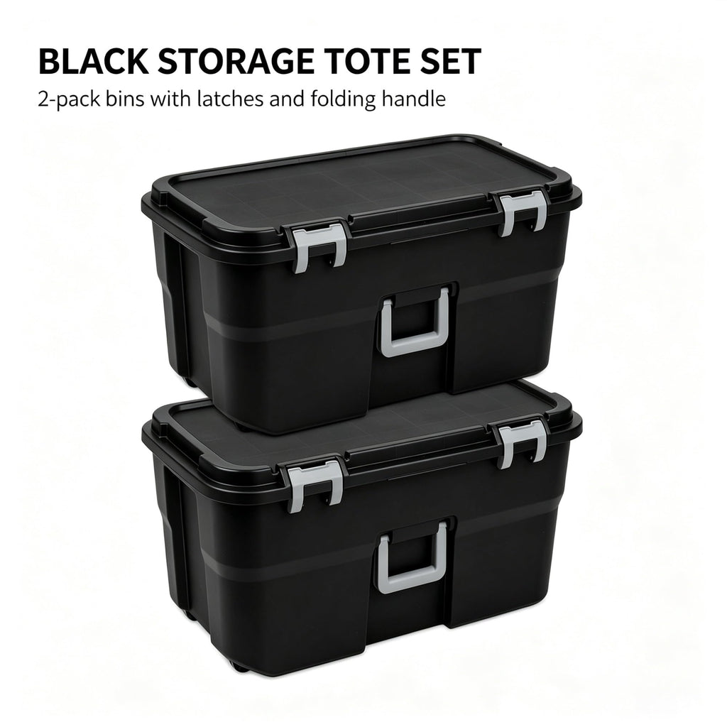 Black 2 Pack 22 Gallon Wheeled Plastic Storage Trunk B79565