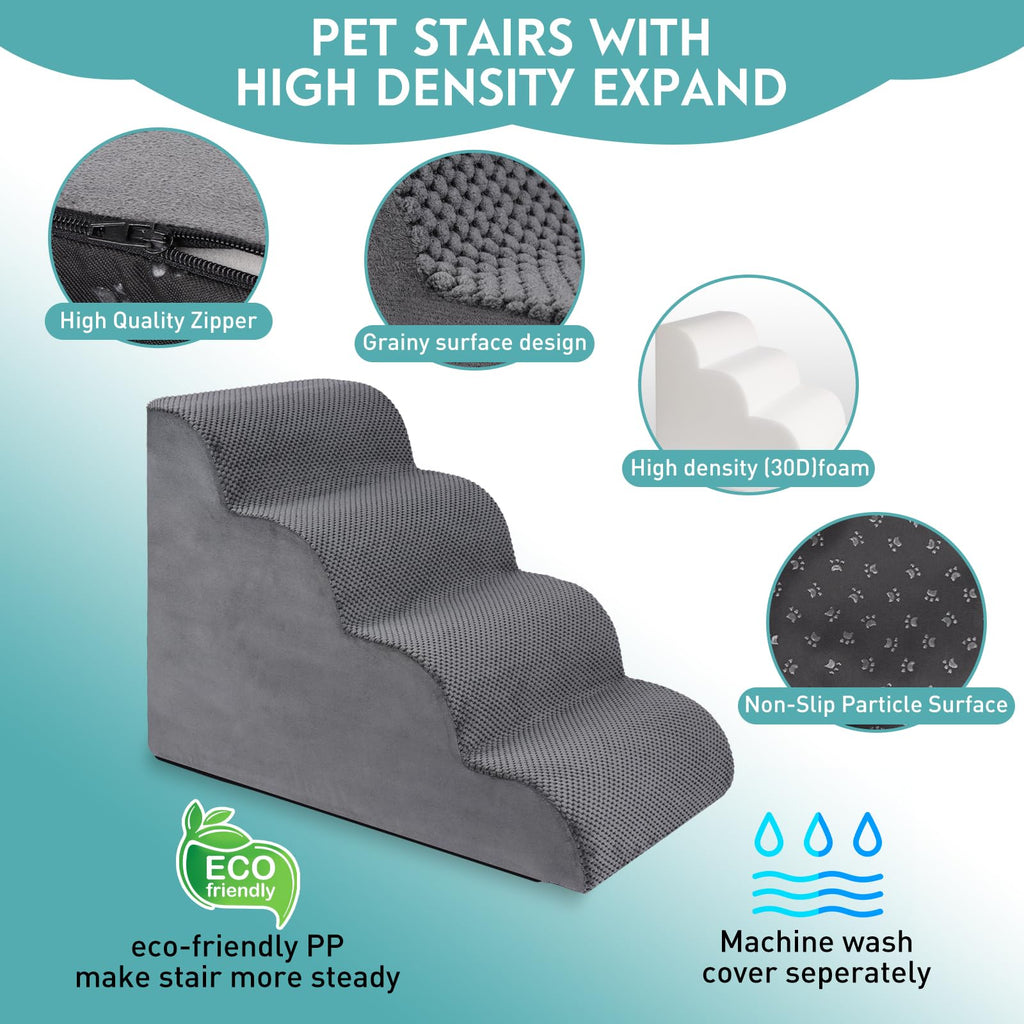 19.7" H 4-Steps Dog Stairs with 30D High Density Foam, Corduroy Fabric, Non-Slip Bottom P651891