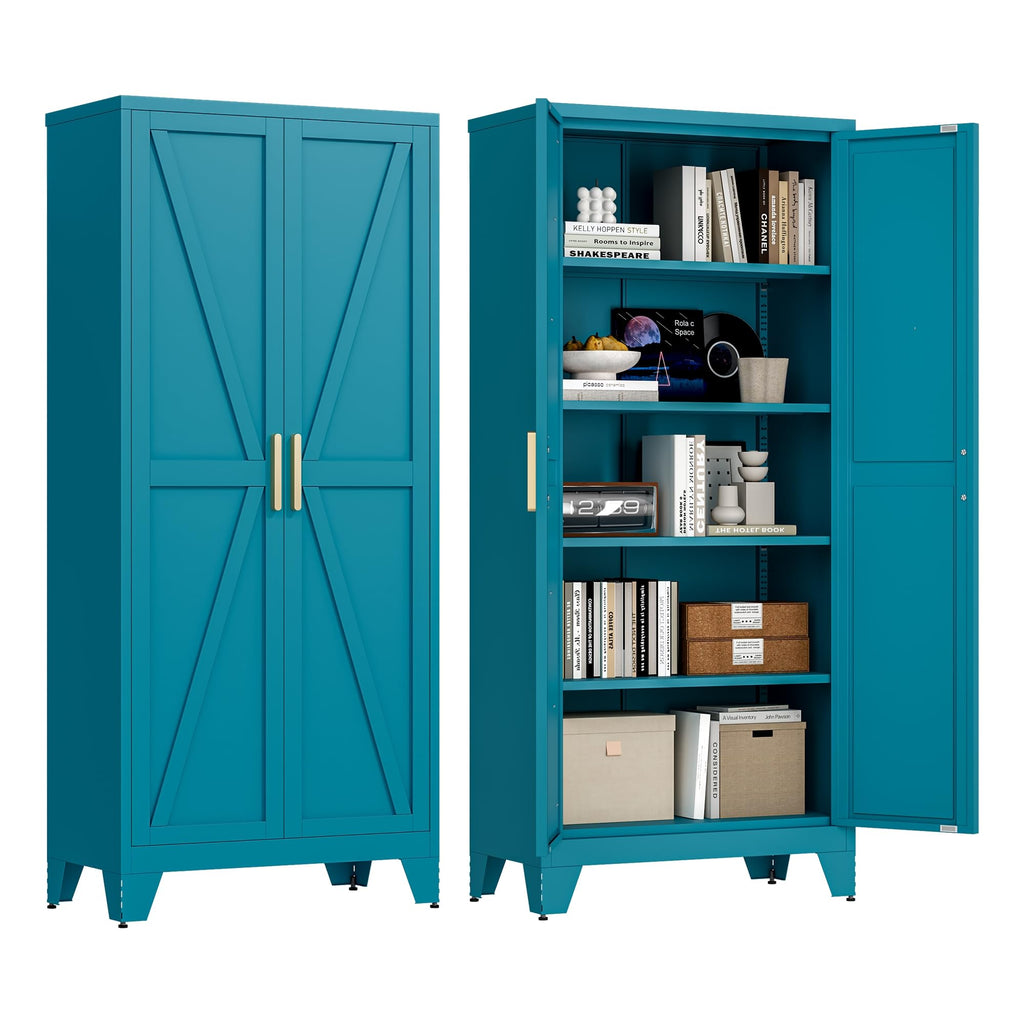 71'' Peacock Blue Metal Storage Cabinet with 4 Adjustable Shelves U495
