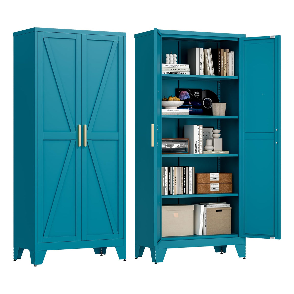 71'' Peacock Blue Metal Storage Cabinet with 4 Adjustable Shelves U495