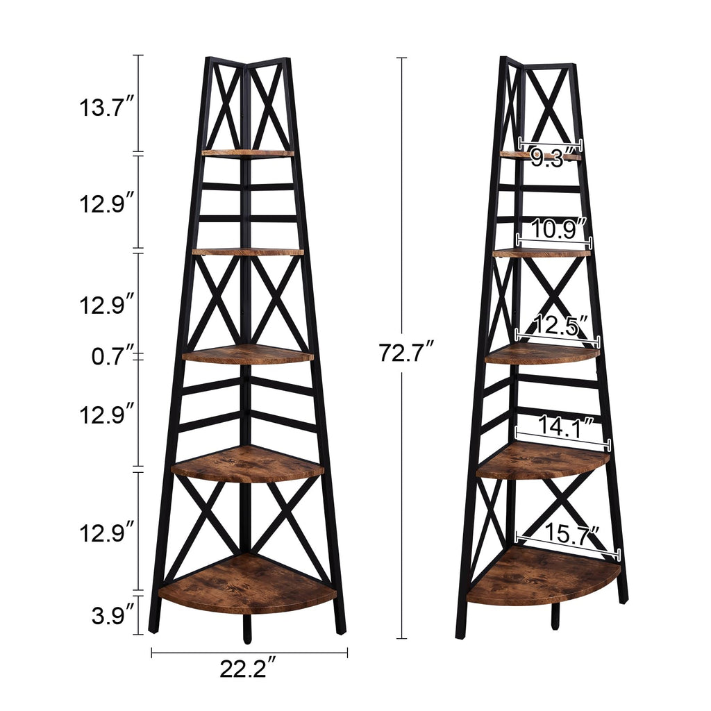 5 Tier 72 Inch Tall Corner Bookshelf P43409