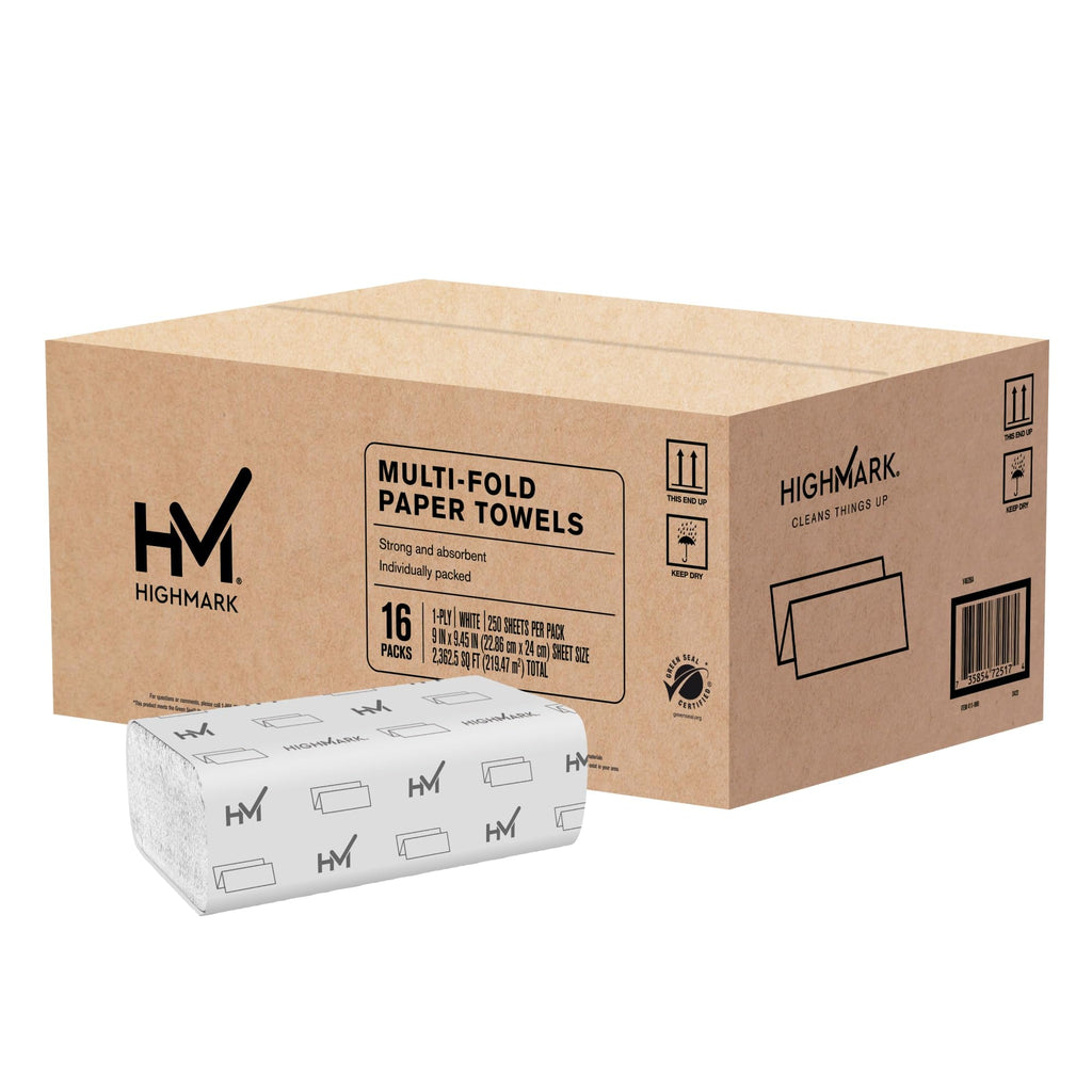 1-Ply White Recycled Paper Towels, 250 Sheets, 16 Packs D2666