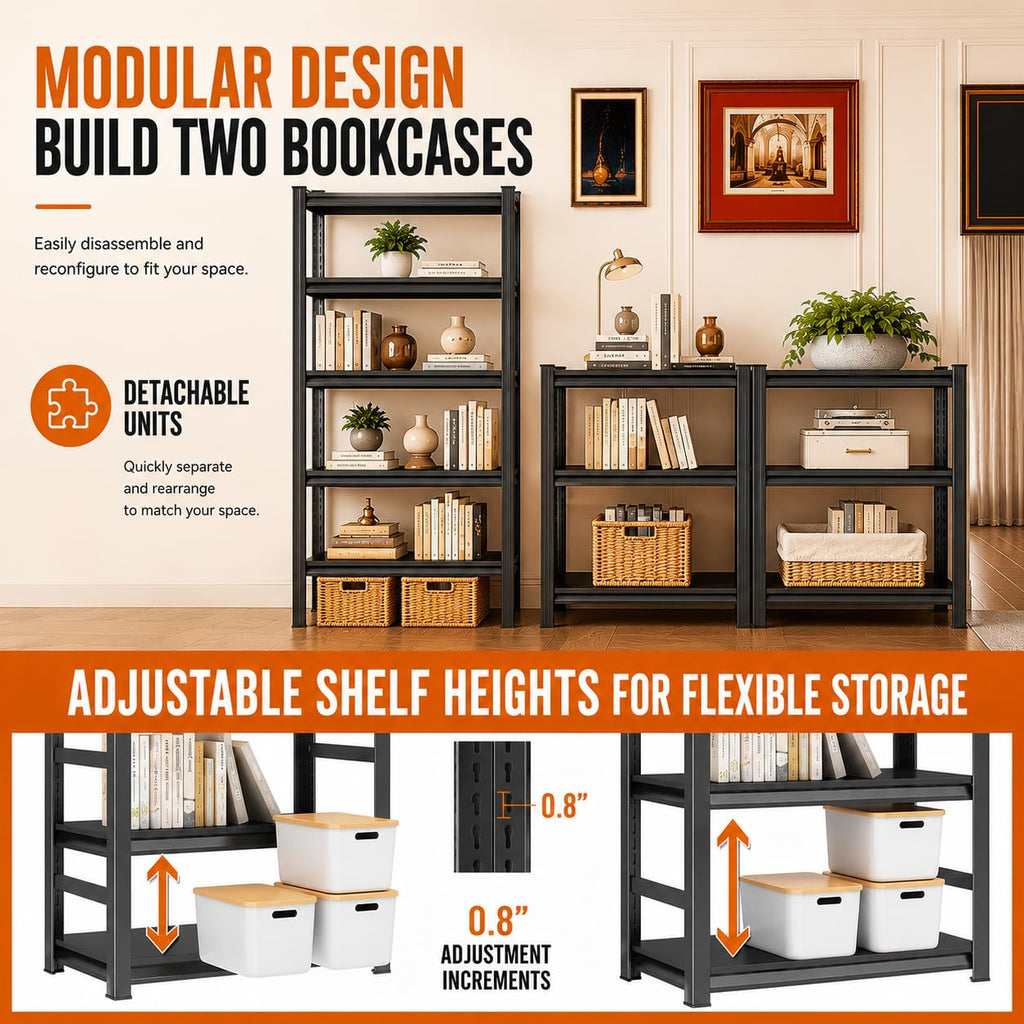 5 Tier Black Metal Bookshelf C75948