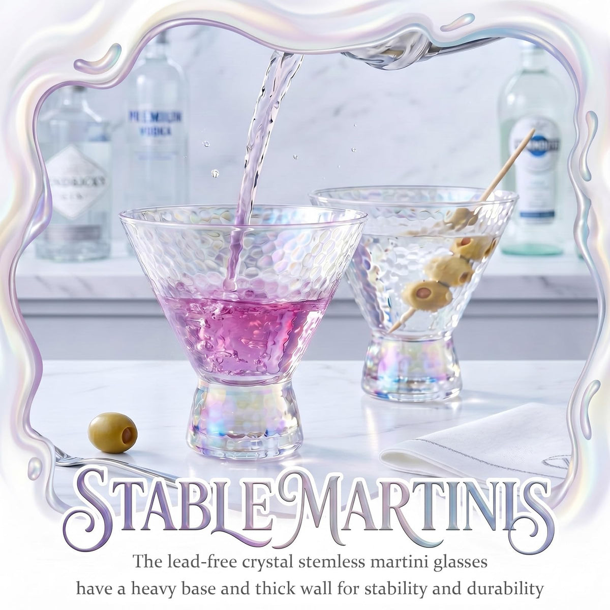 Set of 6 Stemless Martini Glasses 9oz Multicolor K30125