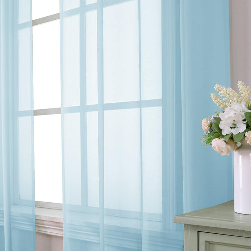 2 Pack Sky Blue Sheer Curtain Drapes 84 Inch Length 2 Panels D9117