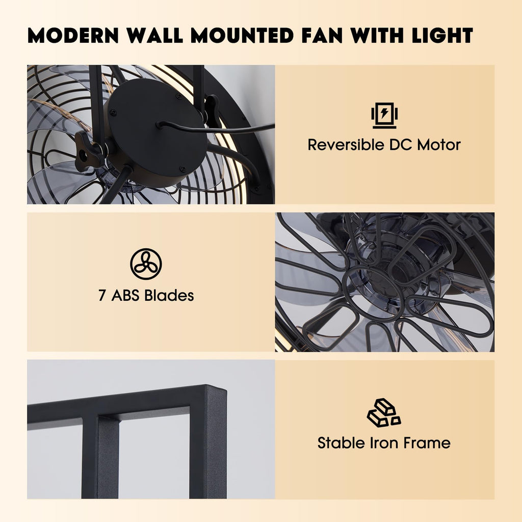 Wall Mounted Fan with Lights, 20” 6 Speeds Reversible Dimmable L7030
