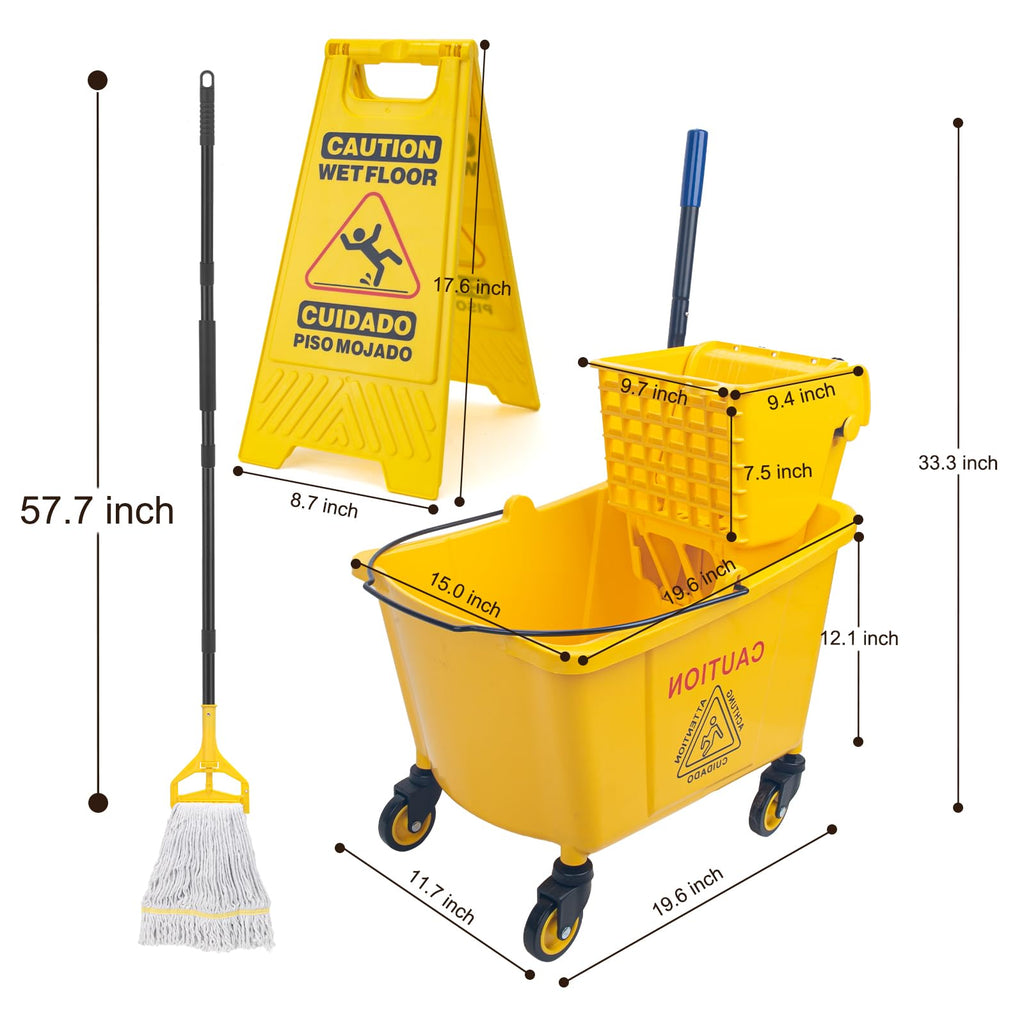 35 Qt Side Press Mop Bucket on Wheels Set, Yellow M4153