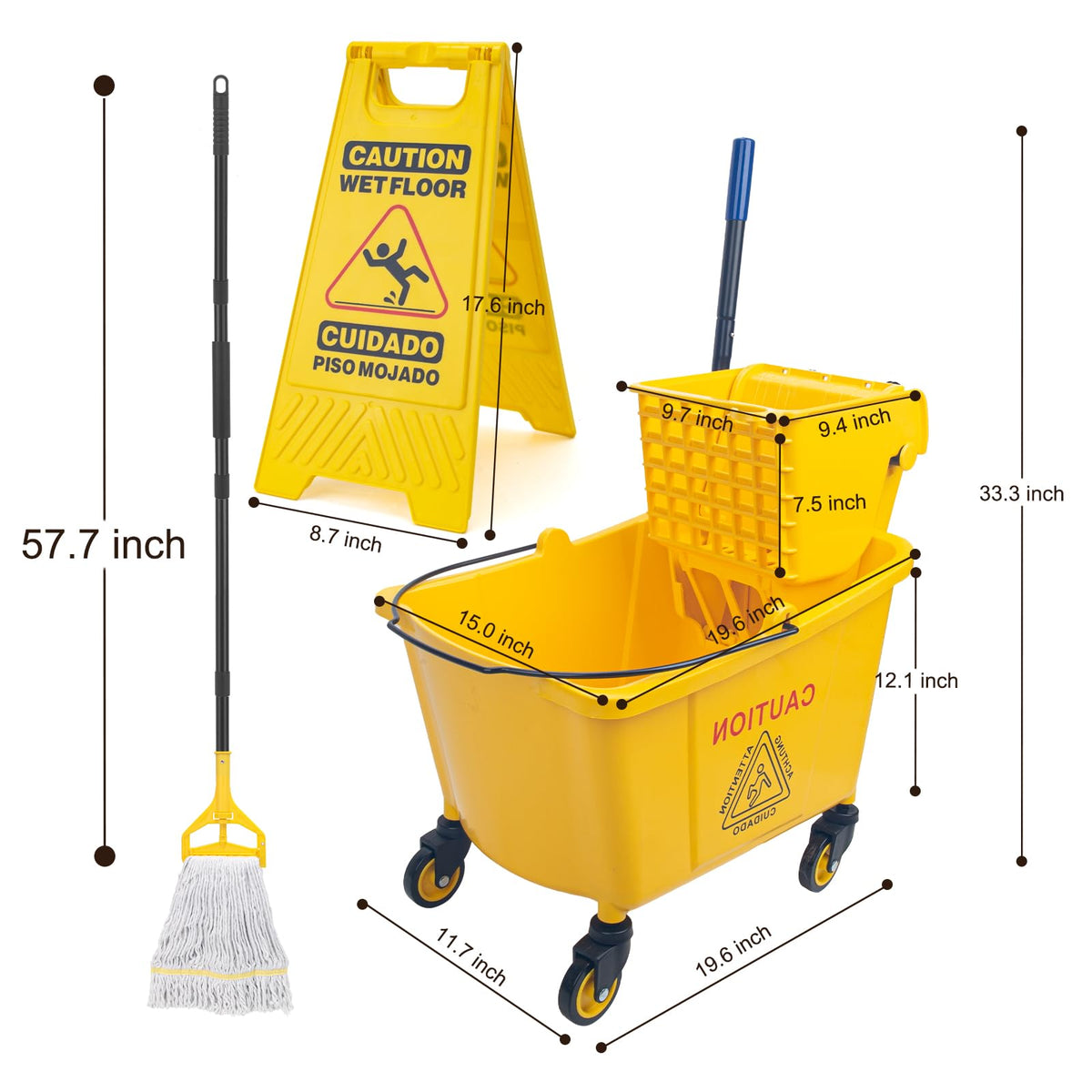 35 Qt Side Press Mop Bucket on Wheels Set, Yellow M4153