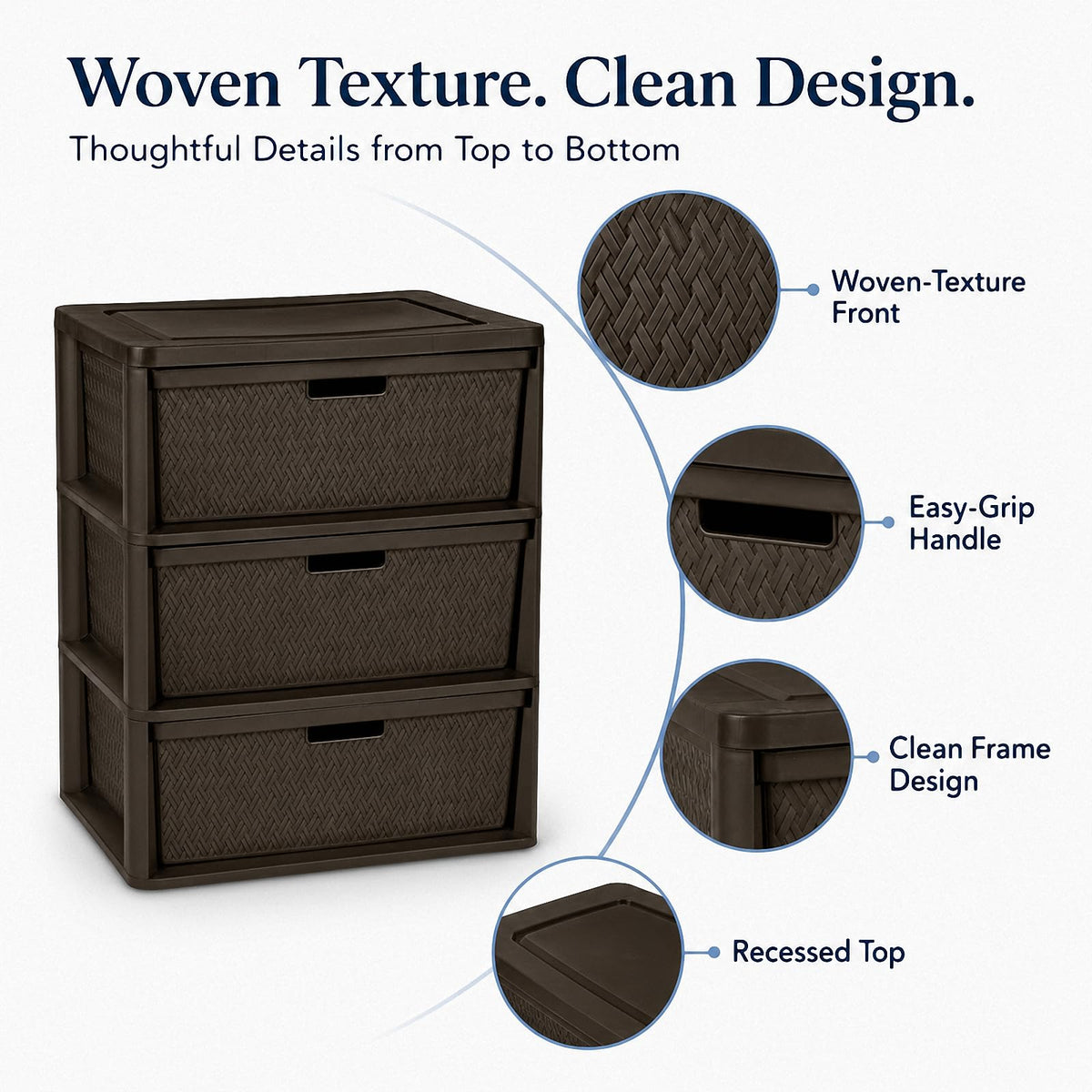 Brown 3 Drawer Plastic Storage Organizer N3190