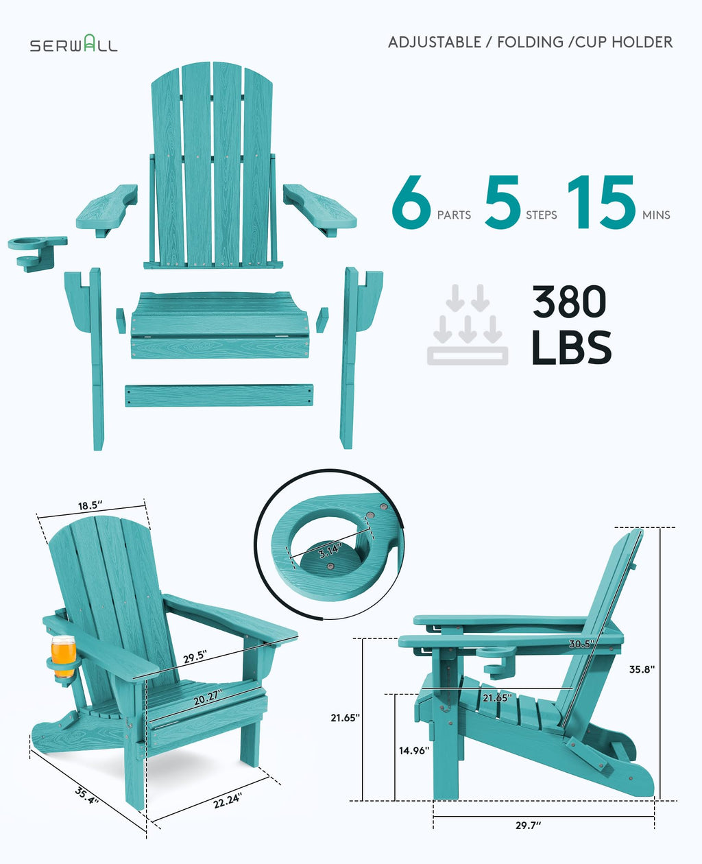 Folding Adjustable Adirondack Chair with Cup Holder V289827