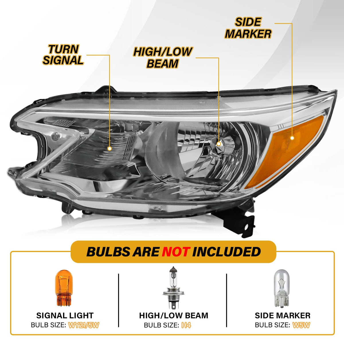 Halogen Headlight Assembly Pair Set Chrome Housing Amber Reflector F6863