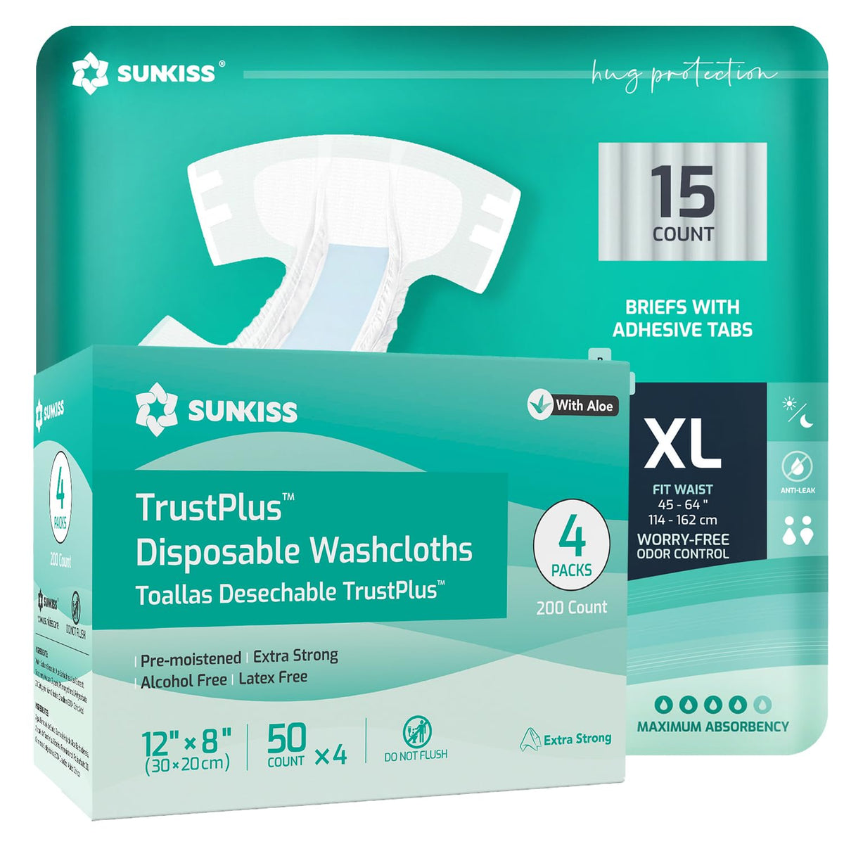 Adult Diapers XLarge 15 Count & Wet Wipes 200 Count D201844