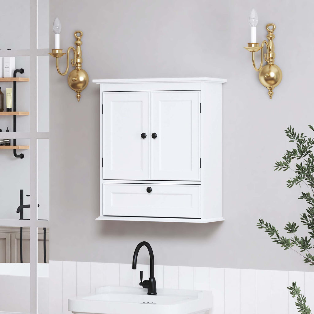 White Bathroom Wall Cabinet with Doors D973626