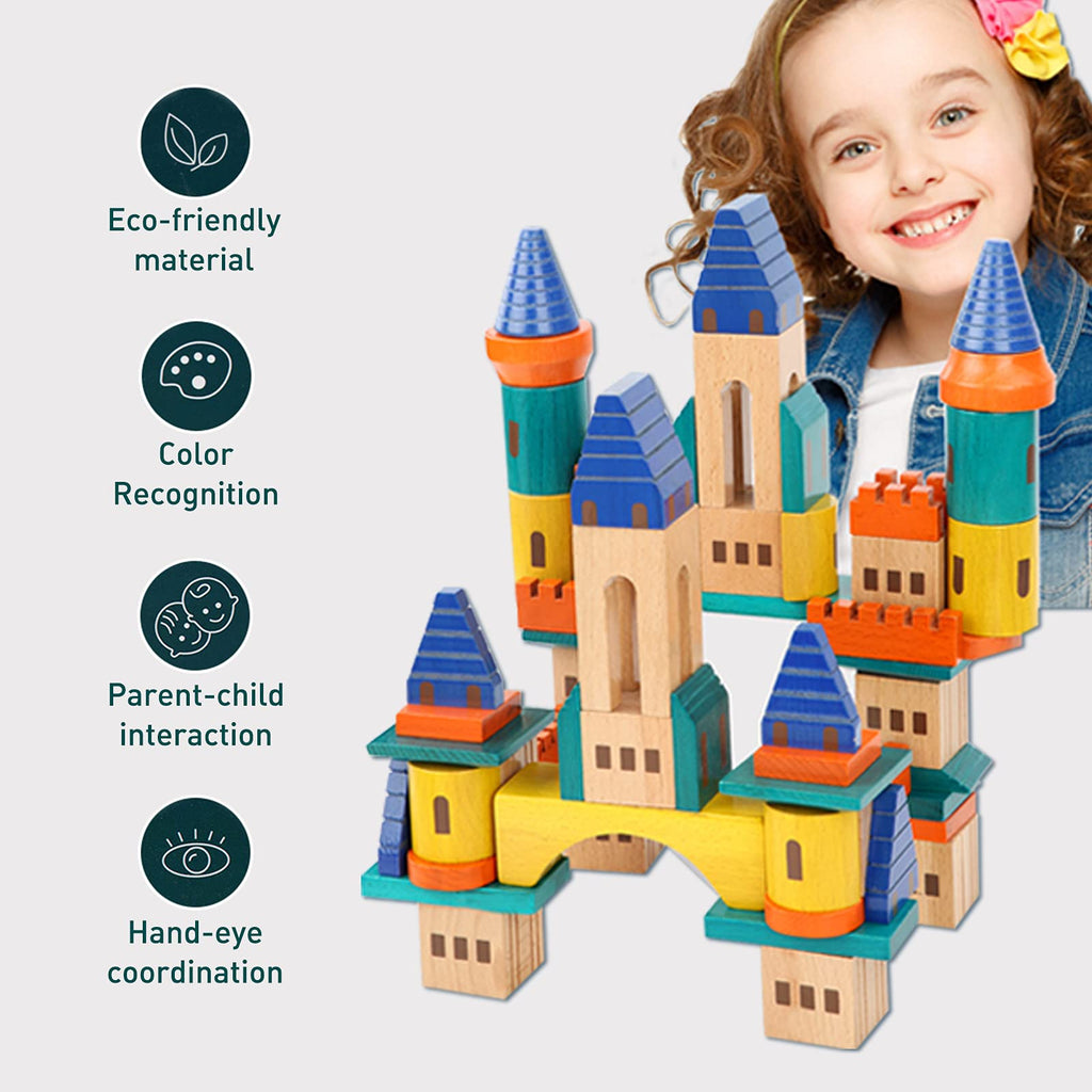 69 Pcs Wooden Building Blocks Set O162519