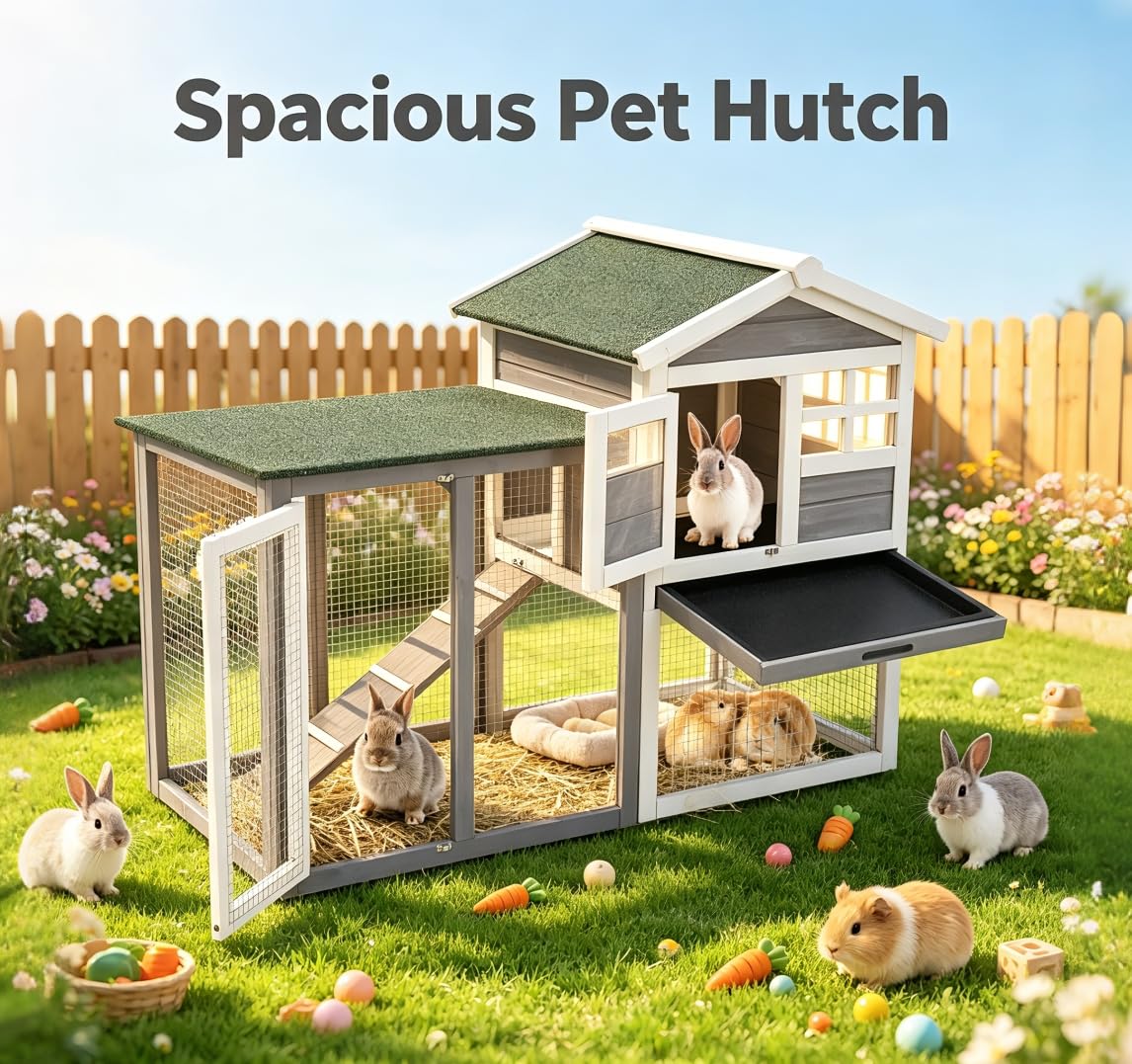 2-Story Wooden Bunny Hutch with Tray Z417