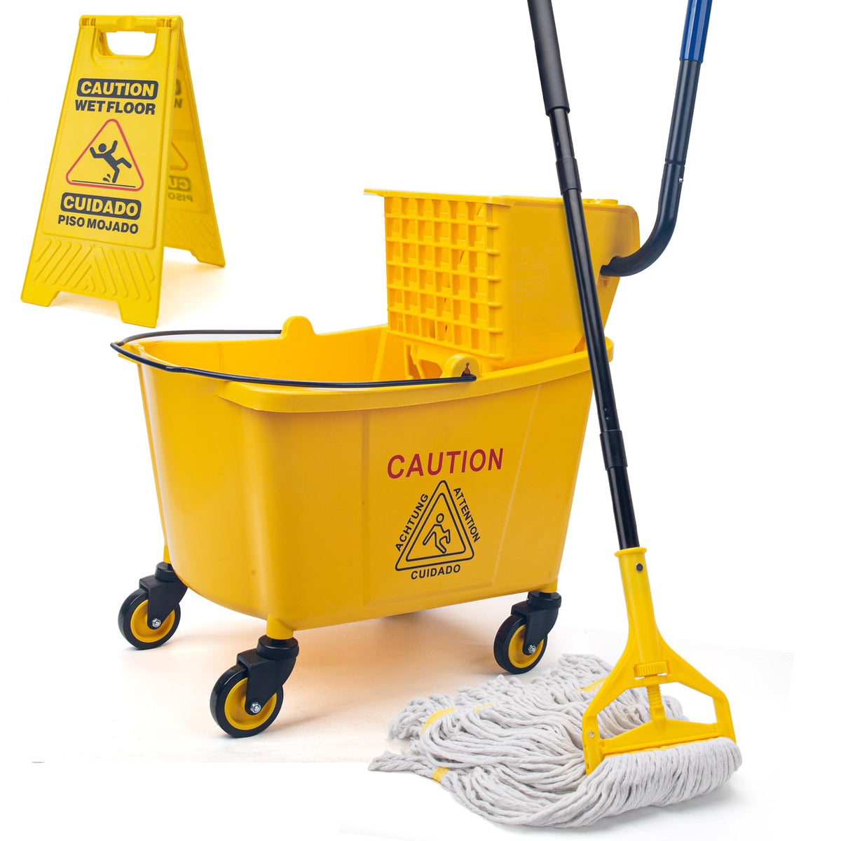 35 Qt Side Press Mop Bucket on Wheels Set, Yellow M4153