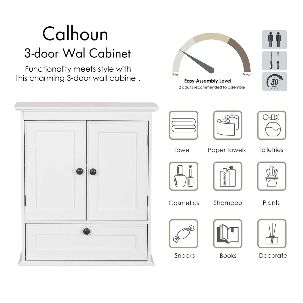 White Bathroom Wall Cabinet with Doors D973626