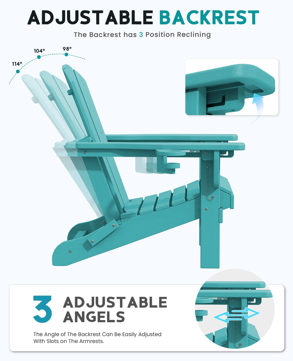 Folding Adjustable Adirondack Chair with Cup Holder V289827