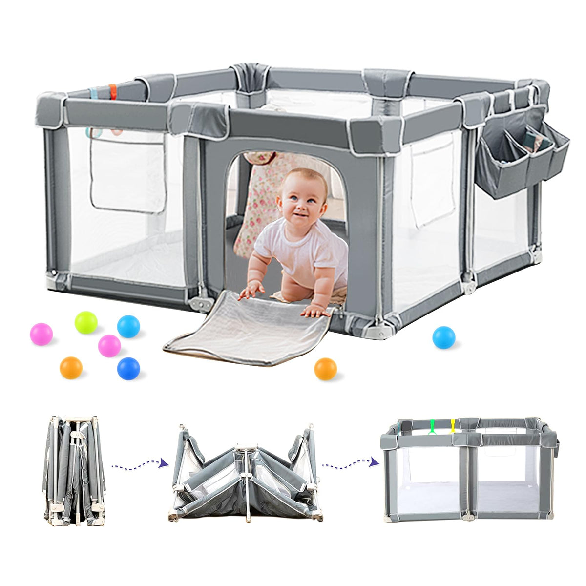 Foldable Baby Playpen with Mat W859748