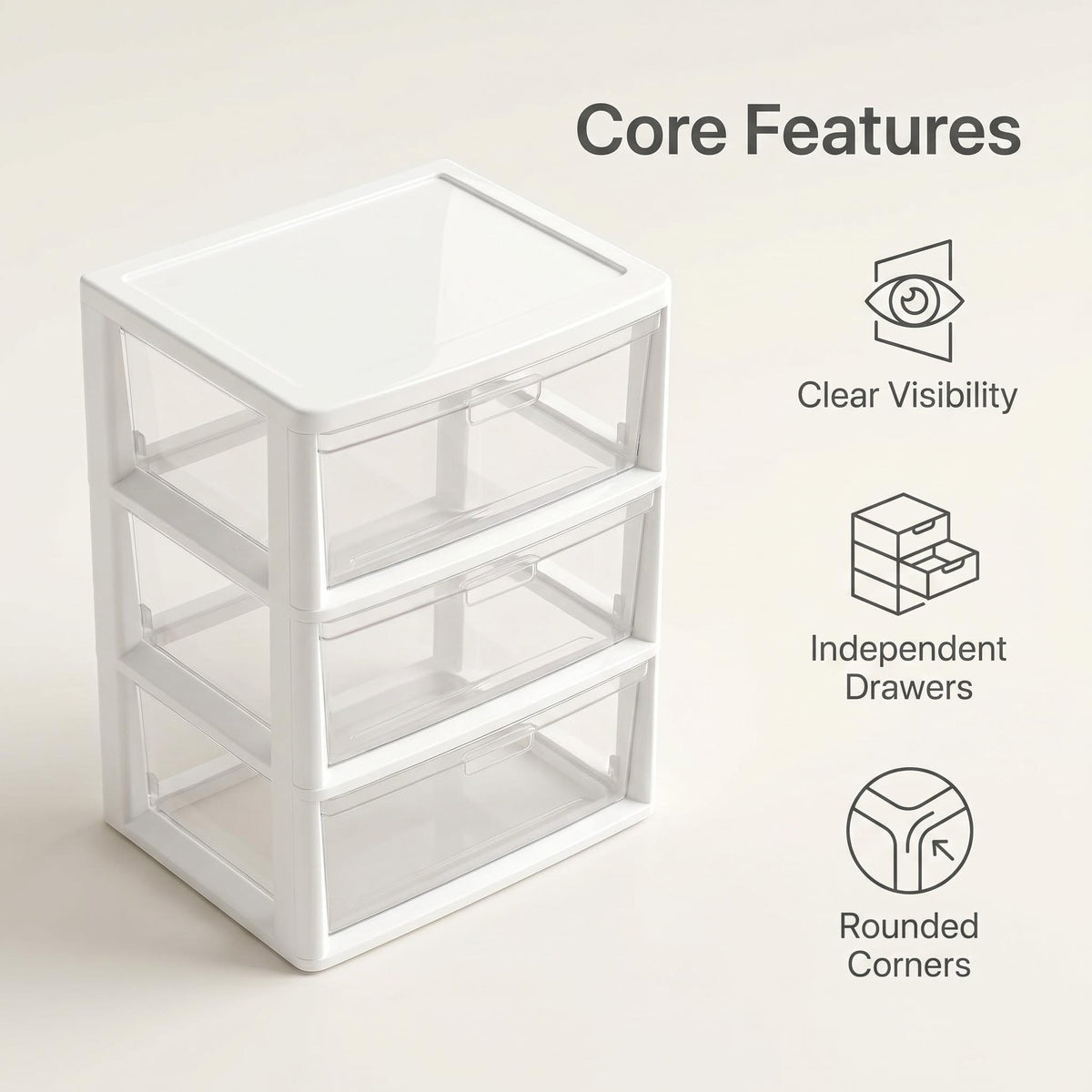 White 3 Drawer Plastic Storage Tower with Clear Bins I907
