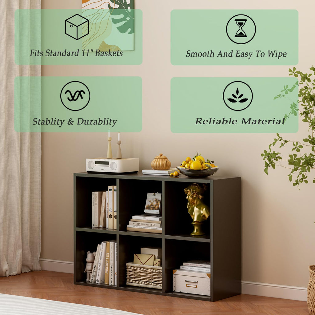 Black 6-Cube Storage Shelf Bookcase F10153