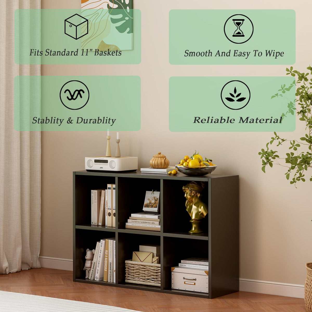 Black 6-Cube Storage Shelf Bookcase F10153
