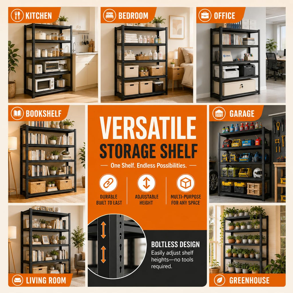 5 Tier Black Metal Bookshelf C75948