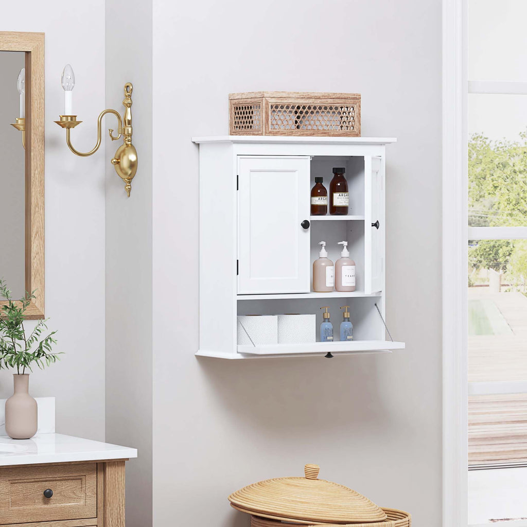 White Bathroom Wall Cabinet with Doors D973626