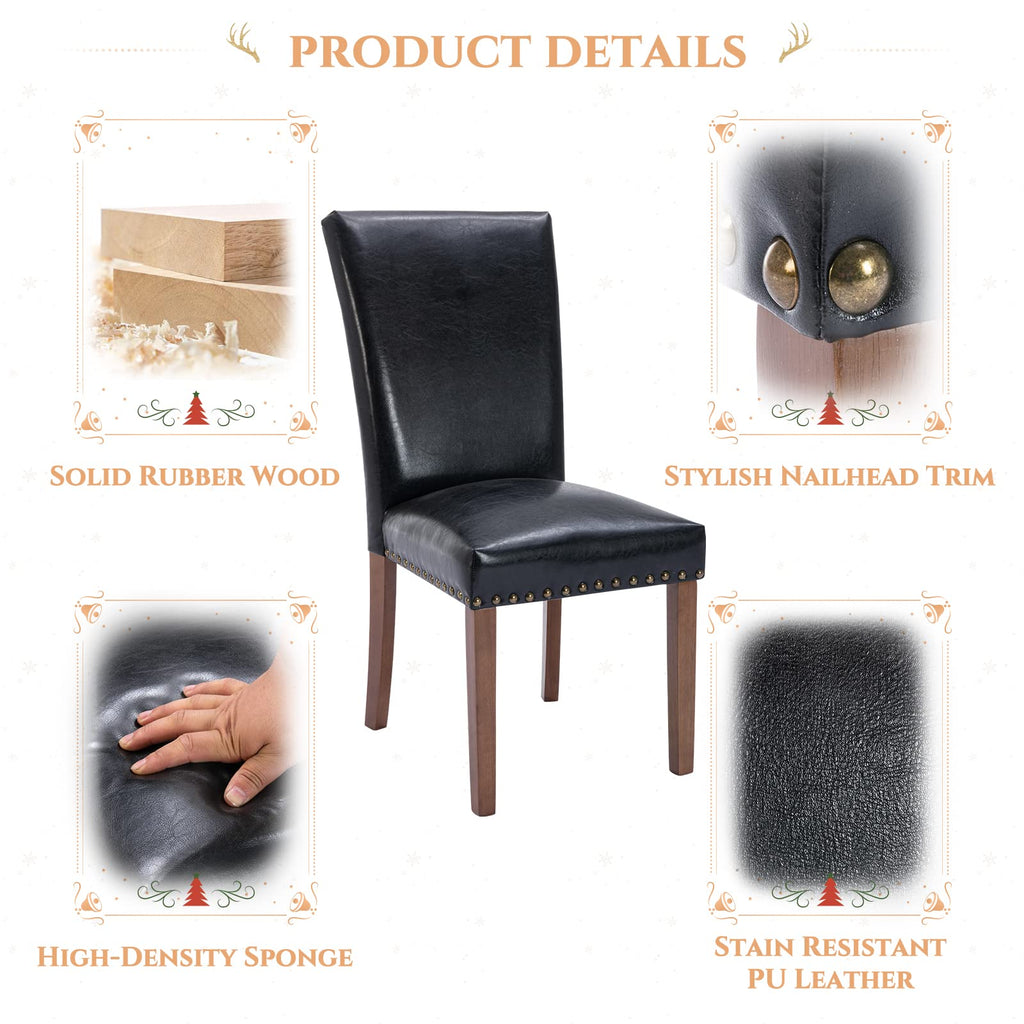 Black Upholstered Dining Chairs Set of 6 with Wood Legs L4065