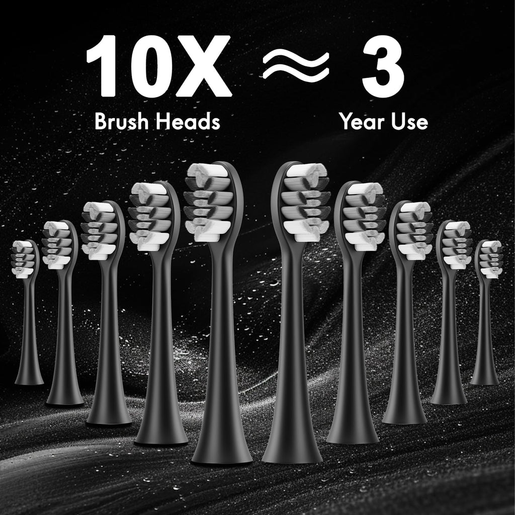 Sonic Electric Toothbrush with 10 Brush Heads & Travel Case, Black T17937